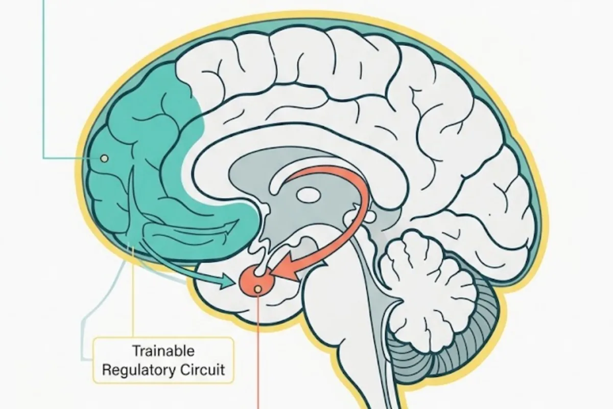 Infographic: emotional regulation ≠ suppression; the five components are noticing, modulating intensity, tolerating difficult emotions, returning to baseline, and expressing proportionately — the goal is flexibility, not blankness