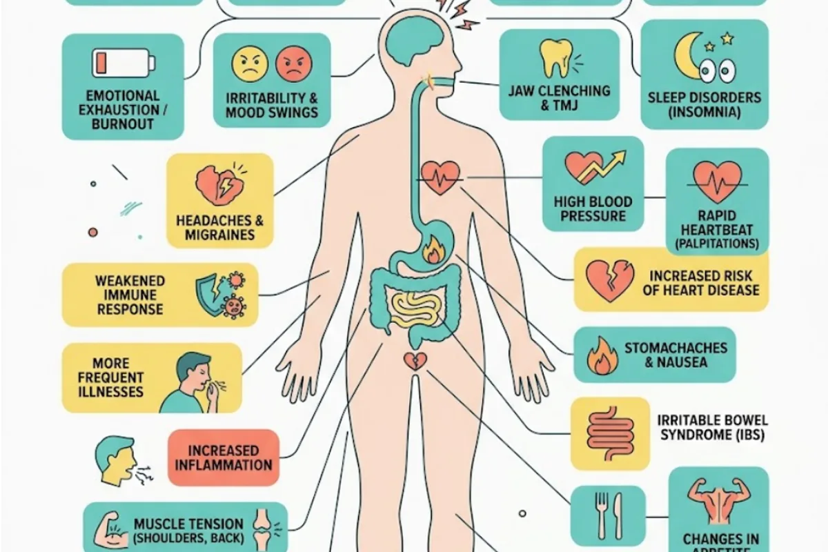 Infographic: psychosocial hazards driving burnout — high workload with low control, unclear or conflicting role demands, poor manager support, insufficient recognition, unfair treatment, and values mismatch (Maslach & Leiter's six-area model)